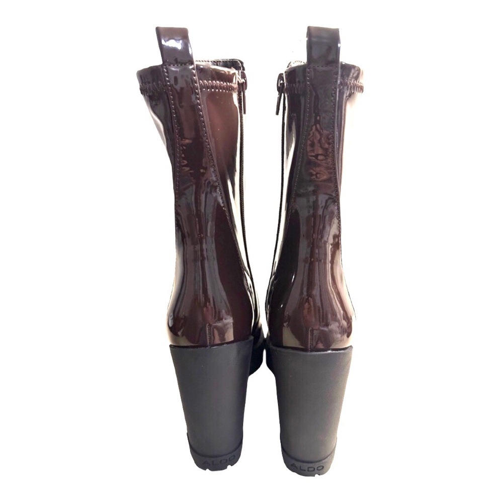Aldo Illanna brown patent pull-on lug sole heeled ankle boots size 10 new - Picture 9 of 15
